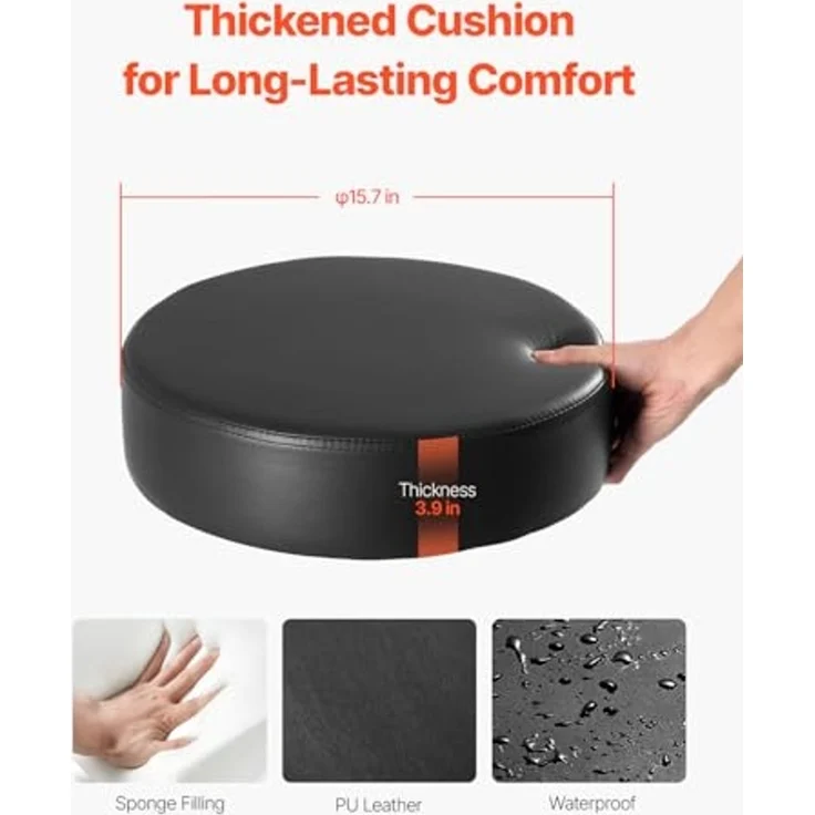 VEVOR Sattelhocker Rollhocker 204 kg belastbarer höhenverstellbarer (55-71 cm) Drehhocker Arbeitshocker PU-Leder-Drehsattelstuhl für Salon Spa Massage Klinik Schwarz – Bild 3