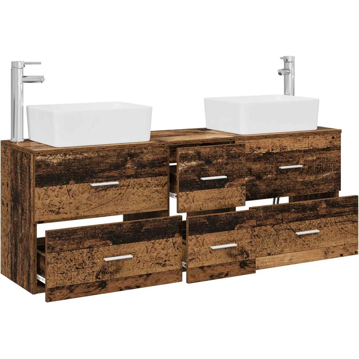 vidaXL Badezimmerschrank-Set 3 stk. Altholz 136 x 35 x 80 cm 3405865 – Bild 3