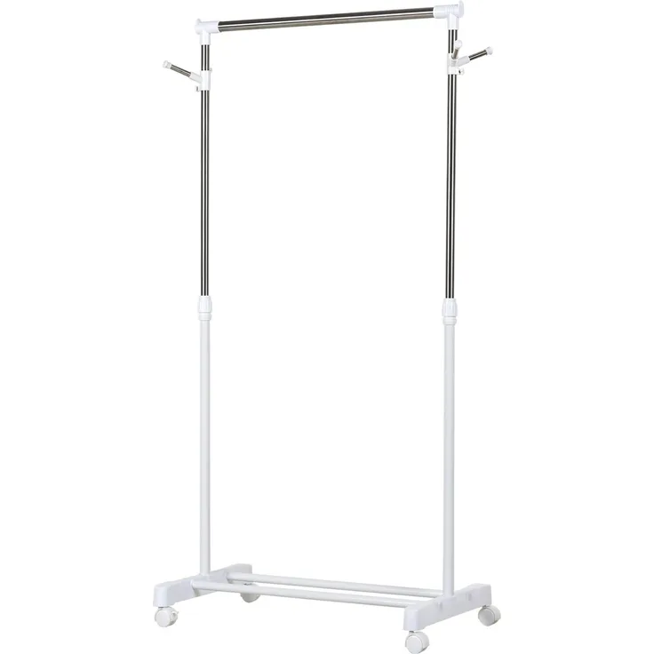MELAYR, Rollbarer Garderobenständer, höhenverstellbar, mit unterer Ablage, 4 Räder, Weiß, 68.5 x 42 x 145 cm