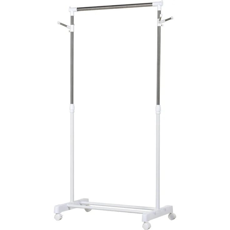 MELAYR, Rollbarer Garderobenständer, höhenverstellbar, mit unterer Ablage, 4 Räder, Weiß, 68.5 x 42 x 145 cm – Bild 1