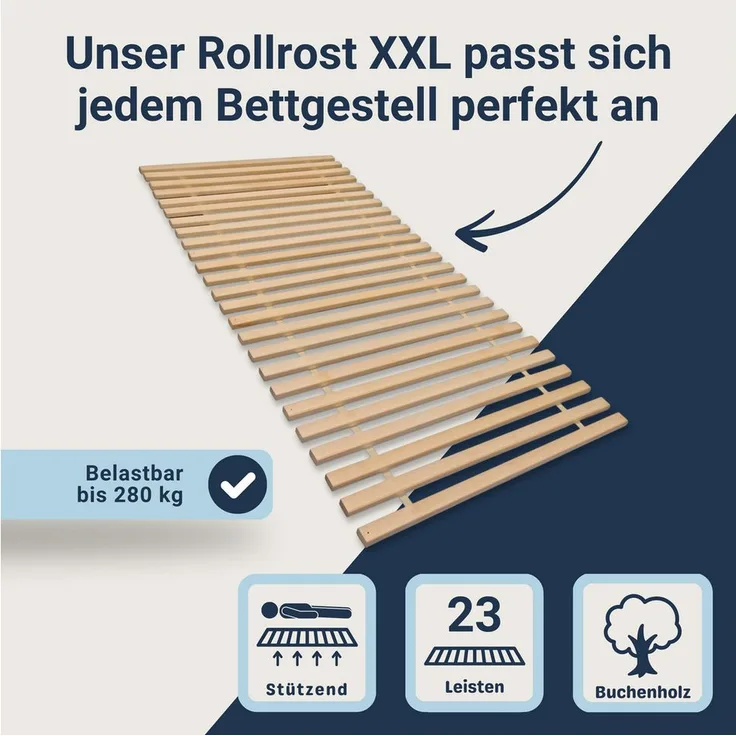 MaDeRa Rollrost XXL, Federholzrahmen aus Buchenholz, nicht verstellbar, belastbar bis 280 kg, naturbelassen