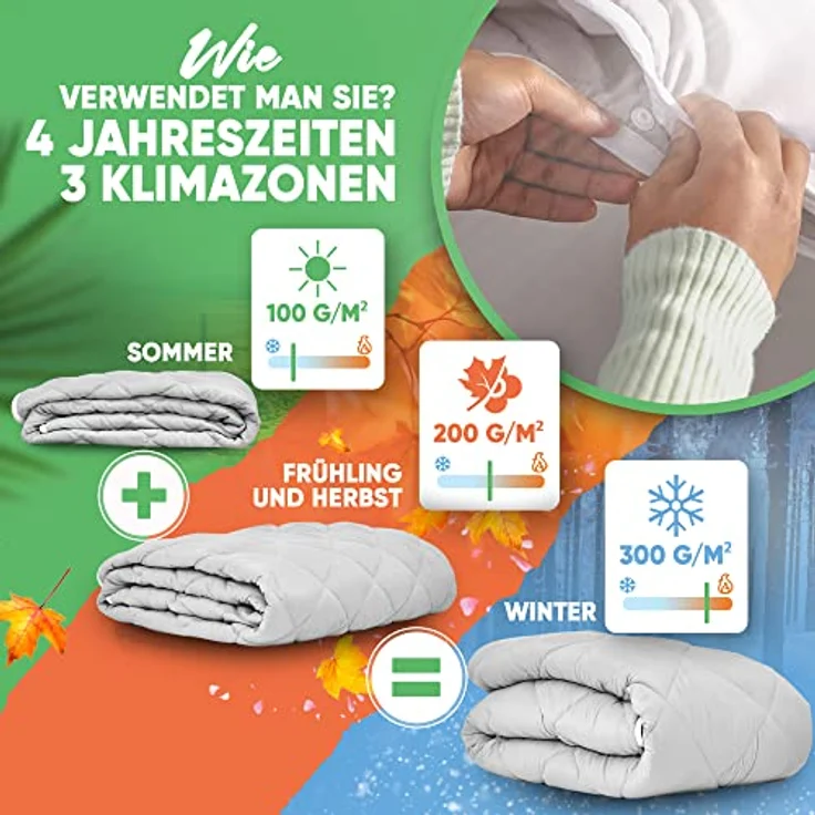 Welldora 4-Jahreszeitenbett, Allergiker Bettdecke Fachärztlich getestet mit Druckknöpfen – Bild 4