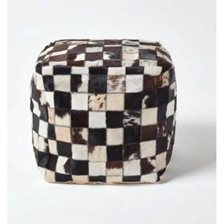 Homescapes Pouf Designer Hocker Pouf Patchwork Lederhocker braun – Bild 6