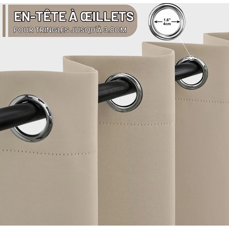 Woaboy Verdunkelungsvorhang Beige 2er Set mit Ösen Thermisch 140x160 cm – Bild 7