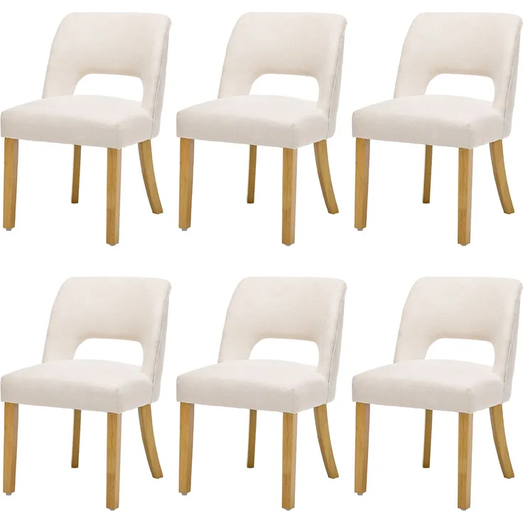 Merax Esszimmerstuhl Beine aus Massivholz, Bezug aus Leinenstoff (Set, 6 St), 6er Set Polsterstühle Küchenstuhl Wohnzimmerstuhl Beige