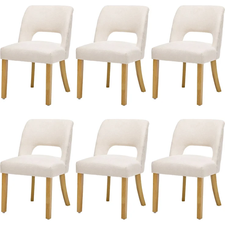Merax Esszimmerstuhl Beine aus Massivholz, Bezug aus Leinenstoff (Set, 6 St), 6er Set Polsterstühle Küchenstuhl Wohnzimmerstuhl Beige – Bild 1