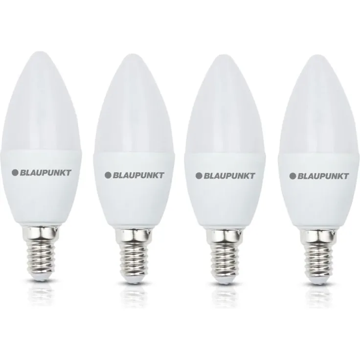 Blaupunkt LED E14 Birne – Kerze – LED-Leuchtmittel – Tageslichtbeleuchtung – 7W – Ersatz für 50W Glühbirne – Naturweiß 4000K – 680 Lumen – Energie- und Kostensparendes Licht – Led Lampen – 4-er Pack