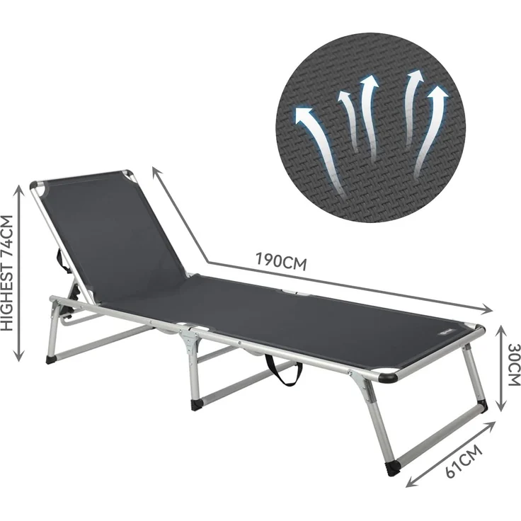 HOMECALL Gartenliege Leicht Sonnenliege Klappbar Alu Liegestuhl Strandliege, 1-tlg, 5 fach Verstellbare Rückenlehne, Sonnenschutzdach, bis 136KG – Bild 3