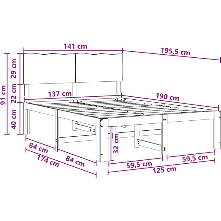 vidaXL Doppelbettgestell mit Kopfteil ROSTOCK Natur 137 x 190 cm 3405505 – Bild 10