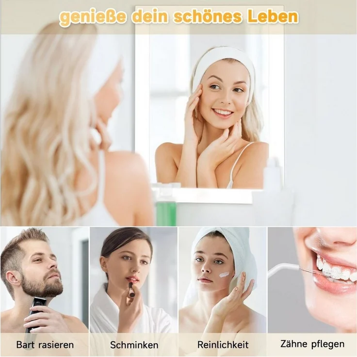 SONNI Schminkspiegel Lichtspiegel 50x60cm mit LED Beleuchtung Kaltweiß Wandschalter, Schminkspiegel,Badspiegel,Wandspiegel – Bild 4