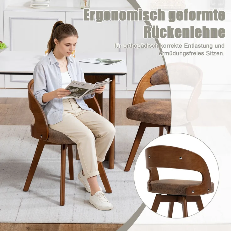 LVHOM Esszimmerstuhl 360° drehbar, 2er Set, Polsterstuhl aus Tech-Stoff und Massivholz, Küchenstuhl gepolstert, ergonomischer Schalenstuhl mit Armlehne, bis 150 kg – Bild 7