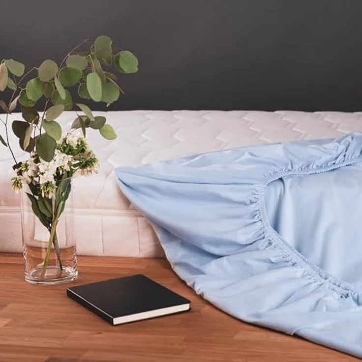 Blumtal® Baumwolle Spannbettlaken für Topper 90x200 cm Basics Jersey - Bettlaken 90x200 cm - Oeko-TEX zertifiziertes Spannbetttuch 90x200 cm - Topper Spannbettlaken 90x200 cm - Hellblau – Bild 3