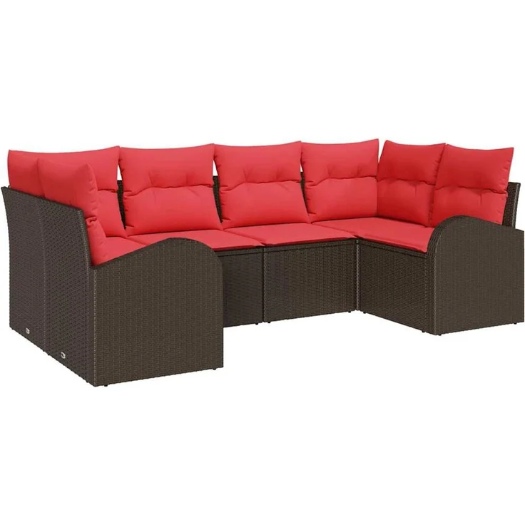 vidaXL Gartensofa-set mit Kissen 6 pcs Braun und Rot Poly-Rattan 3354853 – Bild 2
