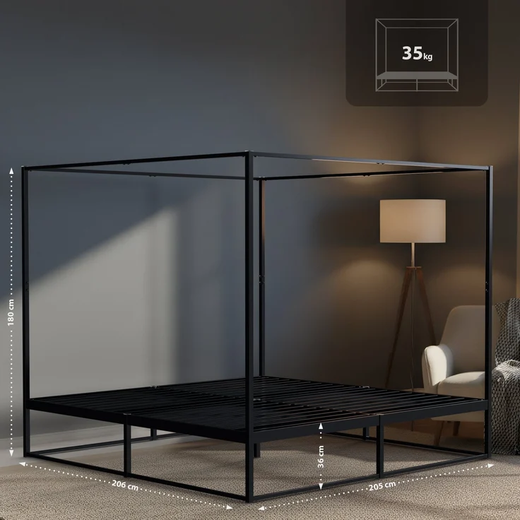 CLP Himmelbett Batoni Rahmen und Lattenrost aus Metall,200 x 200 cm – Bild 2