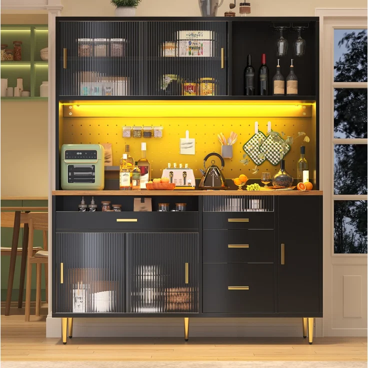 Hochschrank 145x39x171 cm mit LED, Glasschiebetür und höhenverstellbaren Fächern – Bild 3