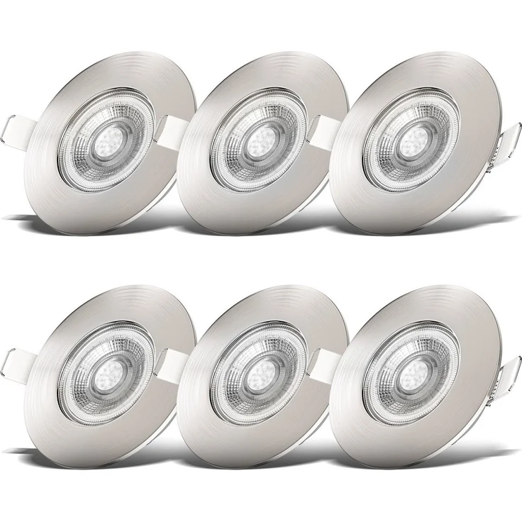 B.K.Licht - 6er Set LED Bad Einbaustrahler 230V dimmbar, flach, warmweiß, LED Spot, Deckenspots, Spots, Einbauleuchten, Einbauspots, Badezimmer, 68mm Lochmass, 90x25 mm, Matt-Nickel – Bild 2