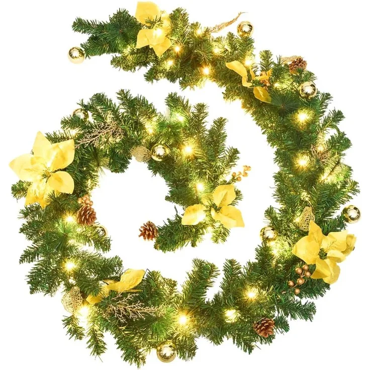 vidaXL Weihnachtsgirlande mit LED-Lichtern Grün 2,7 m PVC 320970