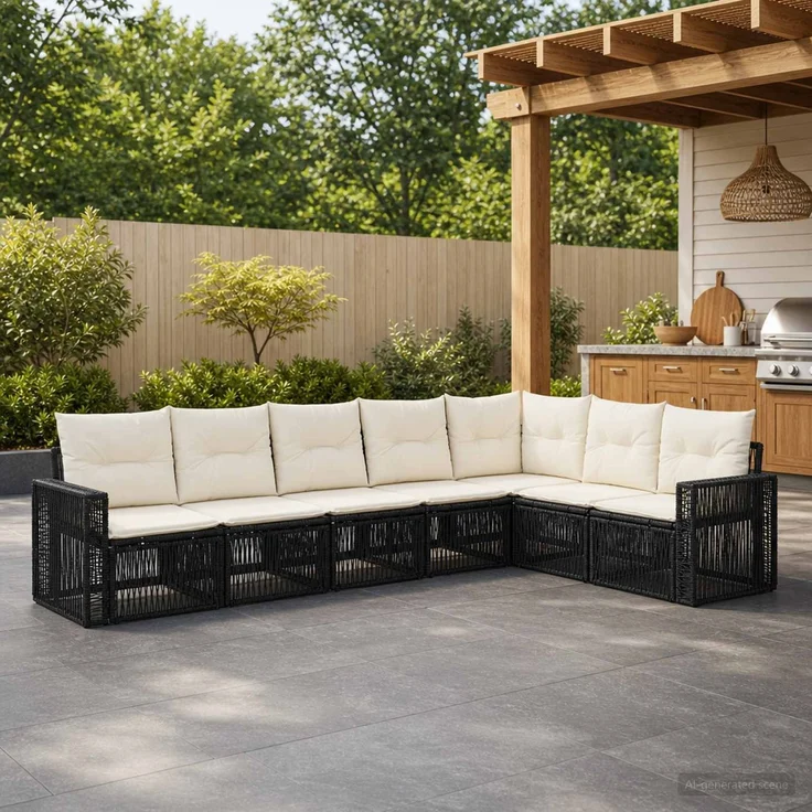 vidaXL Gartensofa-set 7 stk. 7-Sitzer Schwarz und Cremeweiß 3435133 – Bild 1