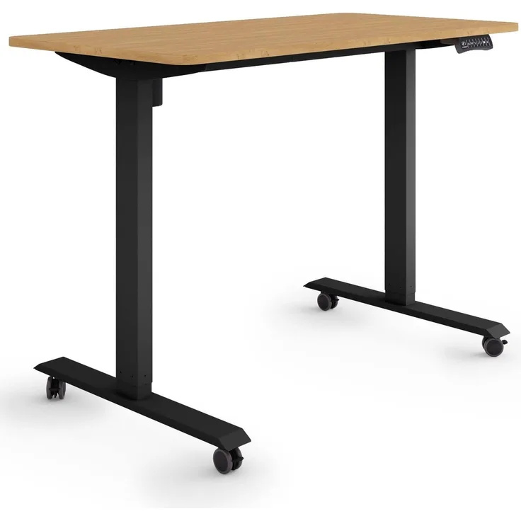 ESMART Germany ETX-121BBA 120x60 cm Bambus Dekor Ergonomischer Steh-Sitz-Schreibtisch auf Rollen Stufenlos elektrisch höhenverstellbar 78,5-128,5cm 3X Memory Aktivitätserinnerung Soft-Start/Stopp