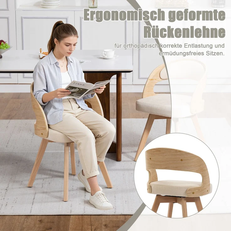 LVHOM Esszimmerstuhl 360° drehbar, 2er Set, Polsterstuhl aus Leinen und Massivholz, Küchenstuhl gepolstert, ergonomischer Schalenstuhl mit Armlehne, bis 150 kg – Bild 7