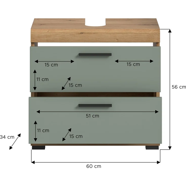 Xonox Scout Waschbeckenunterschrank (B/H/T: 60x56x34 cm) in Salbei und Artisan Eiche Nachbildung – Bild 4