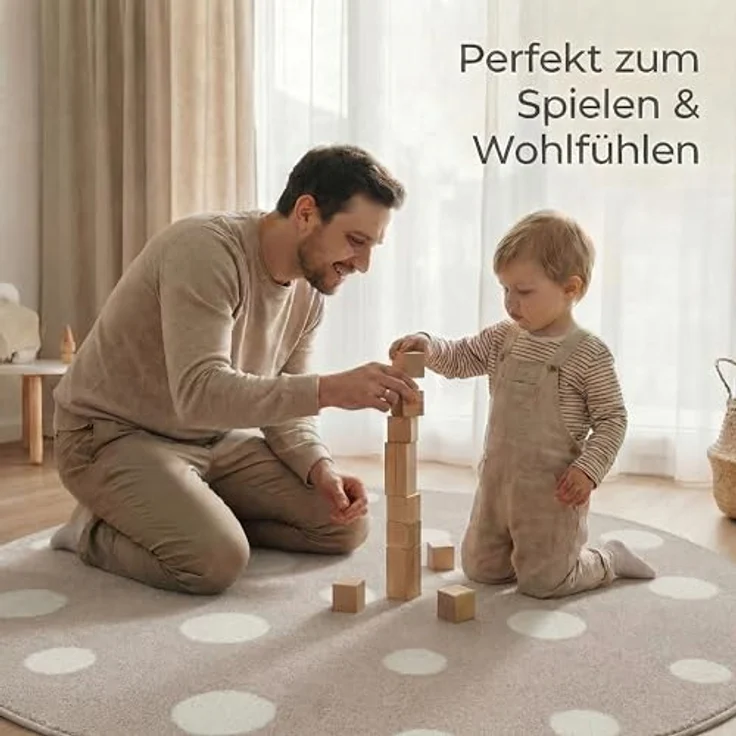 Jimri Kinderteppich DOTS l Pünktchen Gepunktet | Farbe: Beige Blau Rosa | Kinderzimmer/Jugendzimmer – Bild 5