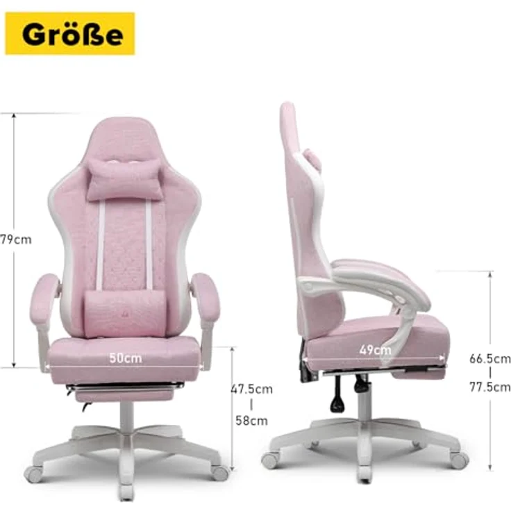 GTPLAYER Gaming-Stuhl Ergonomischer Gaming Sessel Schreibtischstuhl mit Stoffoberfläche (Pacekung), Federsitzkissen mit Fußstütze – Bild 3