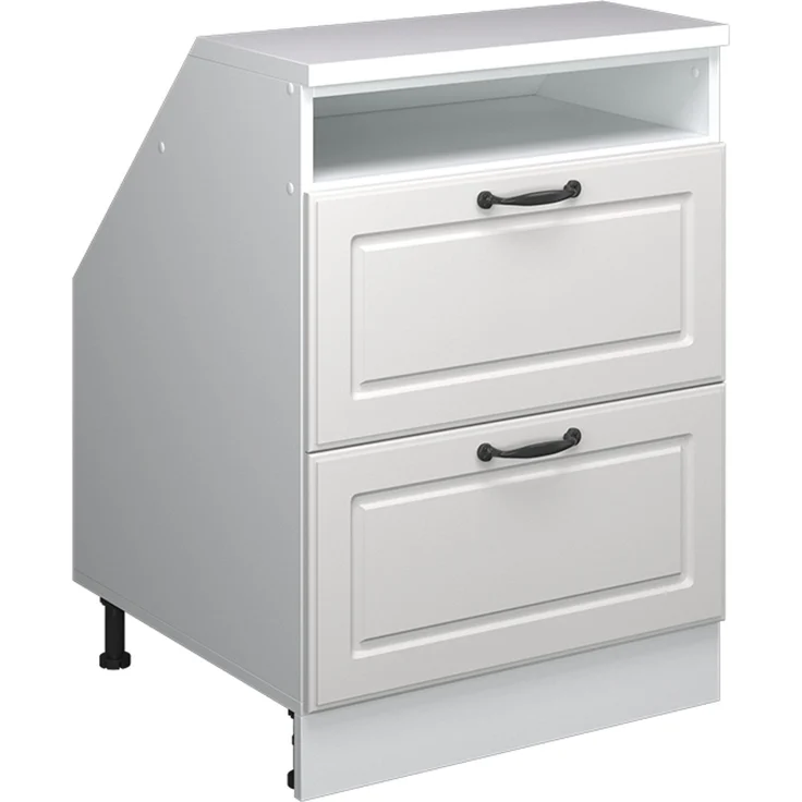 Küchenschrank für Dachschrägen R-Line Weiß Landhaus 60 cm mit 2 Schubladen, Schrankkorpus 60 cm Tiefe Vicco – Bild 1