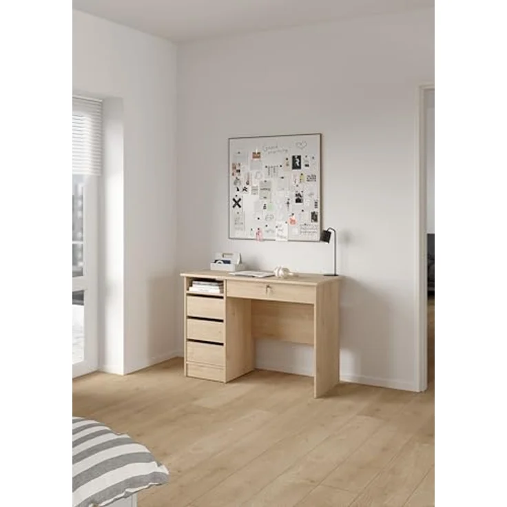 Tvilum Computertisch, Bürotisch, Schreibtisch, mit 1 Ablagen, 4 Schubladen, für Büro, Wohnzimmer, moderner Stil, Natureiche – Bild 2
