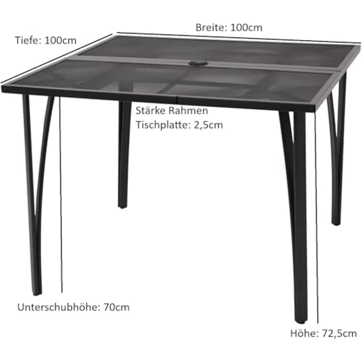 DEGAMO Gartentisch CLASSIC, 100x100cm, stabiles Stahlgestell, Tischplatte Streckmetall anthrazit – Bild 3
