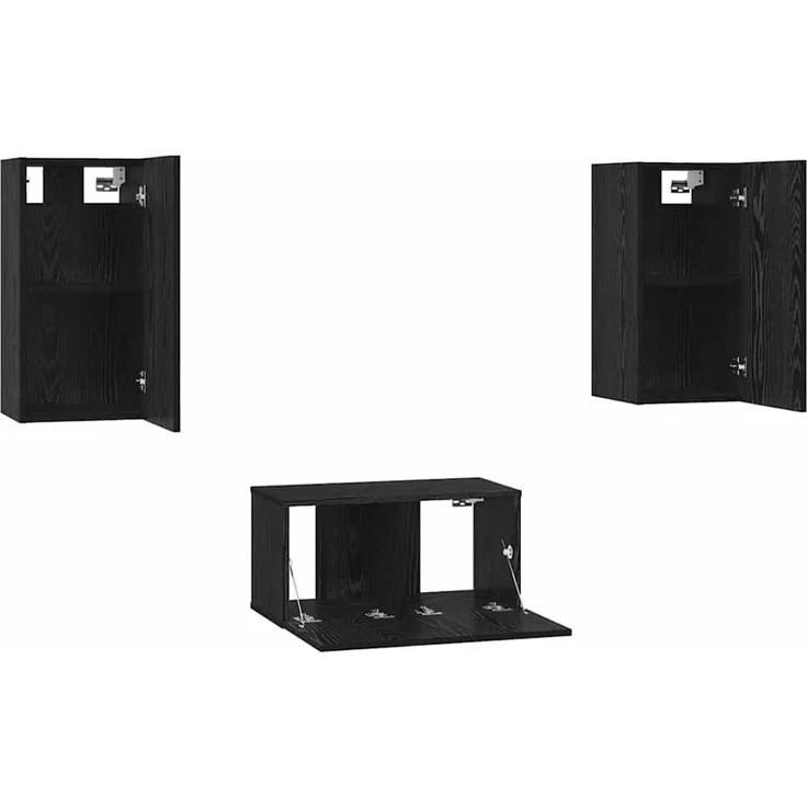 3 pcs TV-Schrank, Lowboard TV Schwarz Eichen-Optik Holzwerkstoff – Bild 7