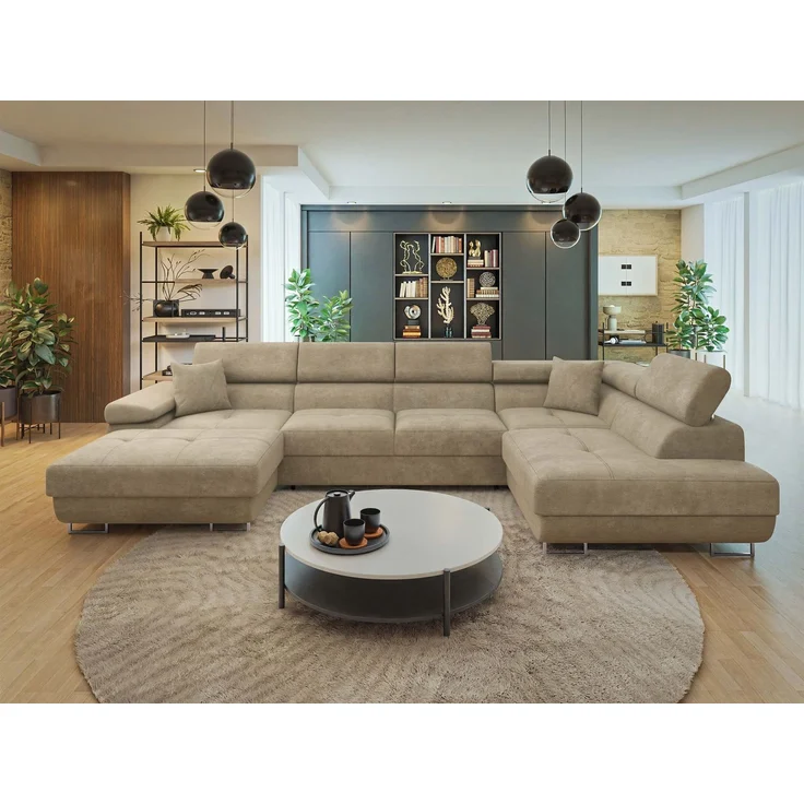 Wohnlandschaft Torezio Bis mit Bettkasten, Schlaffunktion und Einstellbare Kopfstützen (Farbe: Lumo 30, Seite: Rechts) – Bild 2