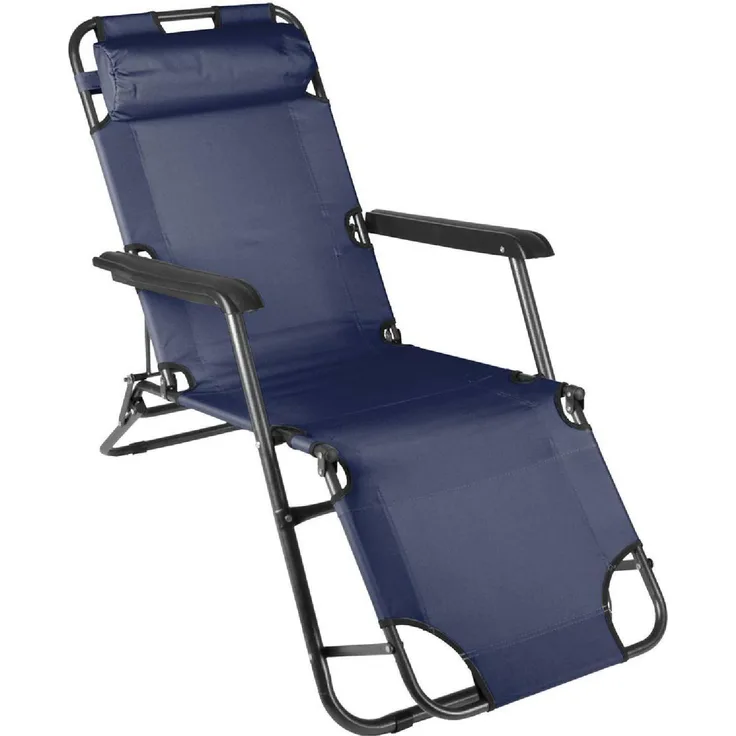 VCM Liegestuhl, klappbare Sonnenliege Relaxliege aus Stahl, navy, 155 cm, 2-fach verstellbar, abnehmbares Kopfpolster, umwandelbar zu Feldbett, Tragfähigkeit 100 kg