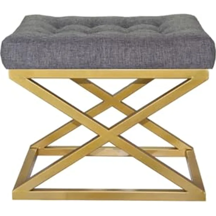 Atelier Del Sofa Stylish Pouffe with Metal Frame, 50 cm Width, 42 cm Height, 40 cm Depth | Luxurious Grey Polyester Velvet & Gold Accents | Perfect for Modern Living Spaces