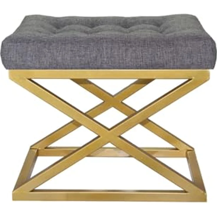 Atelier Del Sofa Stylish Pouffe with Metal Frame, 50 cm Width, 42 cm Height, 40 cm Depth | Luxurious Grey Polyester Velvet & Gold Accents | Perfect for Modern Living Spaces – Bild 1