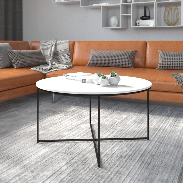 Flash Furniture Sofatisch fürs Wohnzimmer, Holzwerkstoff, weiß/mattschwarz – Bild 2