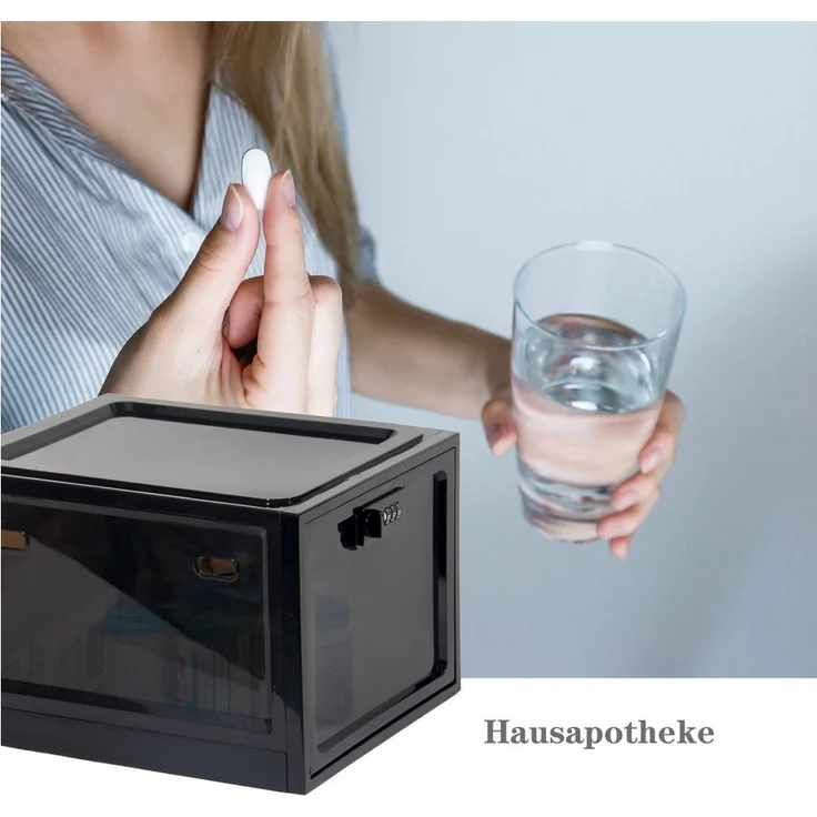 Zedelmaier Aufbewahrungsbox Aufbewahrungsbox abschließbar, faltbar für Medikamente und mehr (1 St, STOS1), stapelbar, für Handys, Süßigkeiten, Snack, Persönlicher Safe – Bild 3