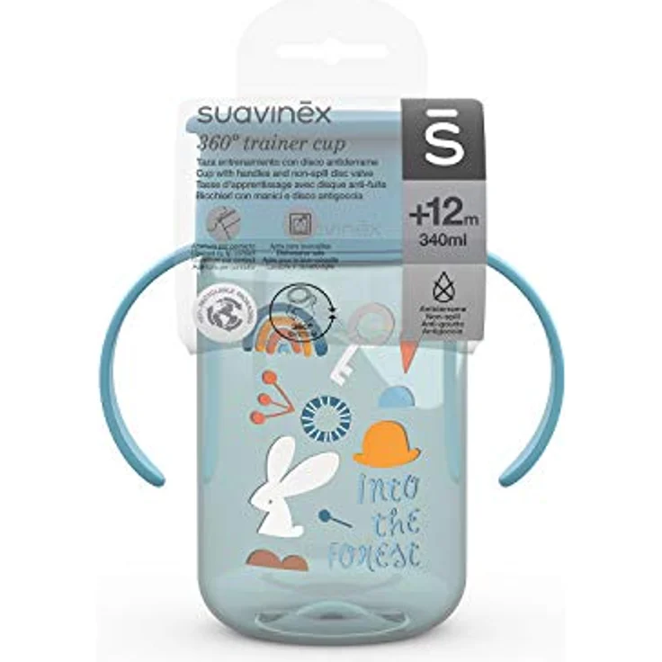 SUAVINEX Trinkbecher für Babys, mit Griffen und Auslaufschutz, für Babys + 12 Monate, spülmaschinenfest, blau, 340 ml, 401195 – Bild 2