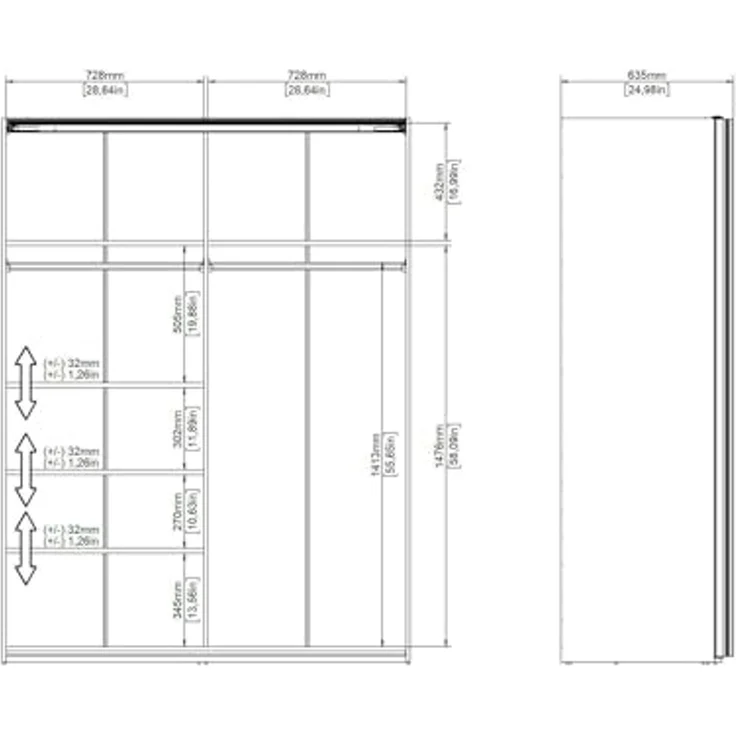 Dmora - Kleiderschrank 2 Türen Diandra, Schlafzimmermöbel, Schrank, Garderobe, 150x61 h200 cm, Weiß und Eiche – Bild 2