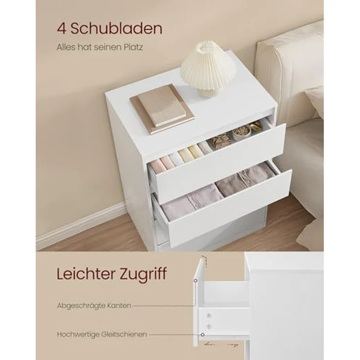 VASAGLE Kommode mit 4 Schubladen, Komodenschrank, Schubladenschrank, Wäschekommode, für Schlafzimmer, 40 x 60 x 97,4 cm, Modern Kailyn Kollektion, schneeweiß LTS614WE02 – Bild 5