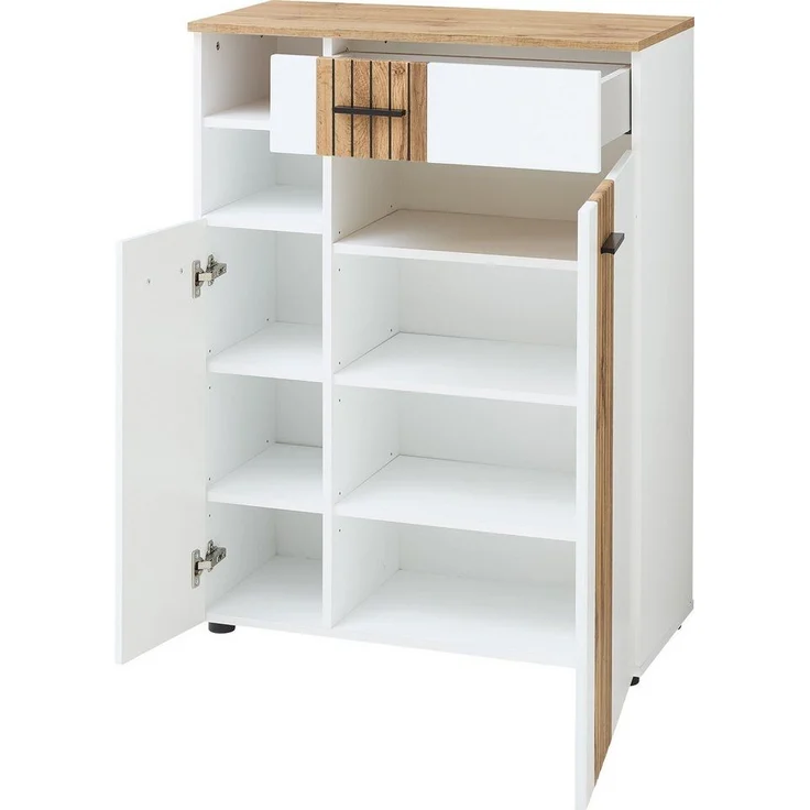 Schuhschrank Spike / Sparks, Holzwerkstoff, Weiß, Holzfarben, 80 x 106 x 38 cm – Bild 2