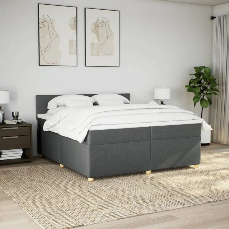 vidaXL Boxspringbett mit Matratze Dunkelgrau 200x200 cm Stoff 3289081 – Bild 4