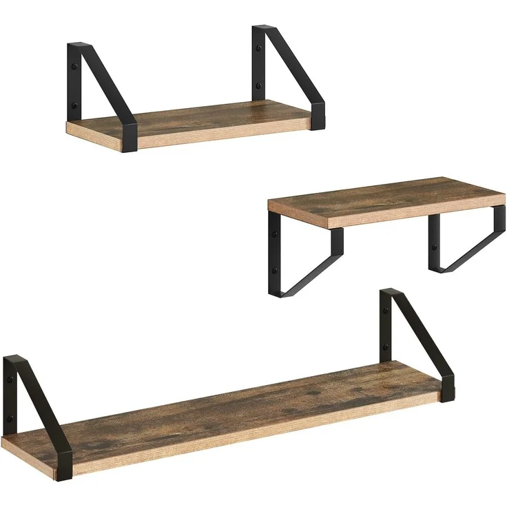 EUGAD Wandregal, Set 3-tlg, Hängeregal Wanddeko Vintage-Holzoptik und Schwarz – Bild 1