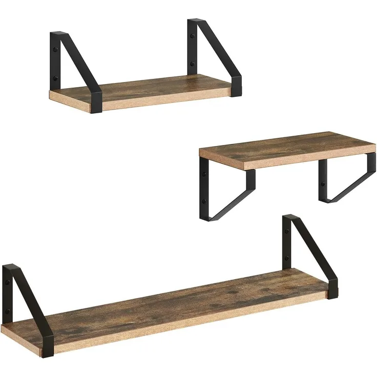 EUGAD Wandregal, Set 3-tlg, Hängeregal Wanddeko Vintage-Holzoptik und Schwarz