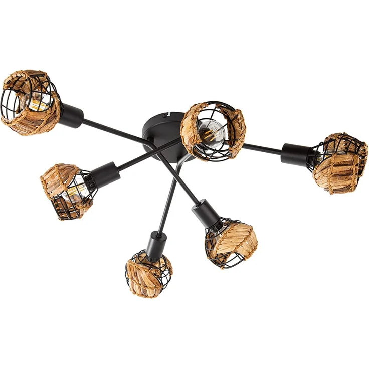 LED Deckenleuchte, schwarz, braun, dimmbar, Grasgeflecht, D 67 cm – Bild 5