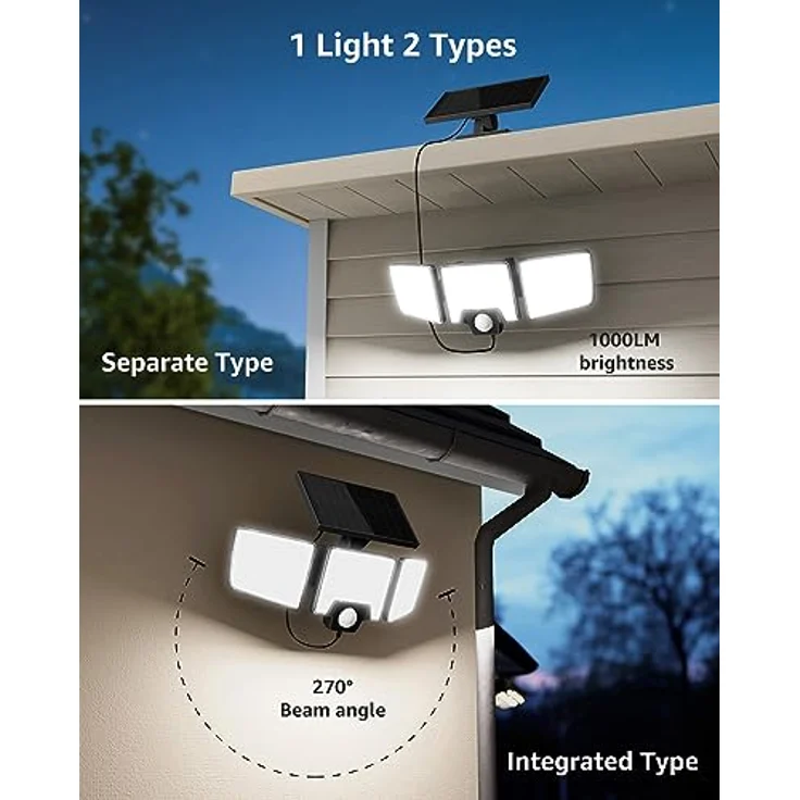 Lepro Solarlampen mit Bewegungsmelder, 2 in 1 Solar Außenleuchte LED Strahler mit Fernbedienung, IP65 wasserdicht, 1000 Lumen, 2 Lichtmodi, 2 Stück – Bild 2
