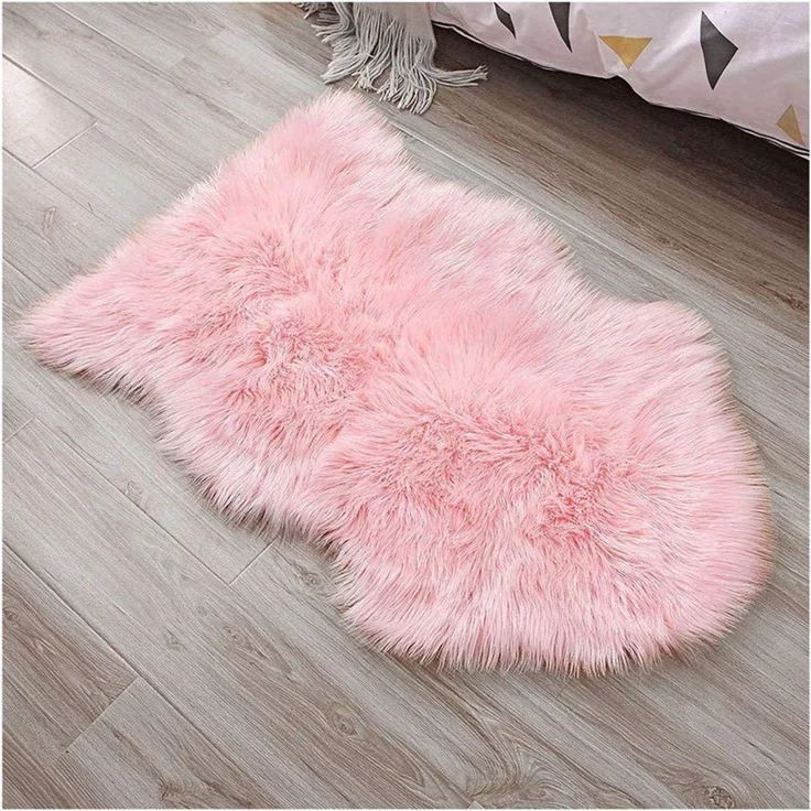HEQUN Lammfell-Teppich Kunstfell Schaffell Imitat Wohnzimmer Teppiche Flauschig Gemütliches Schaffell Bettvorleger Sofa Matte (75x120 cm1, Pink)