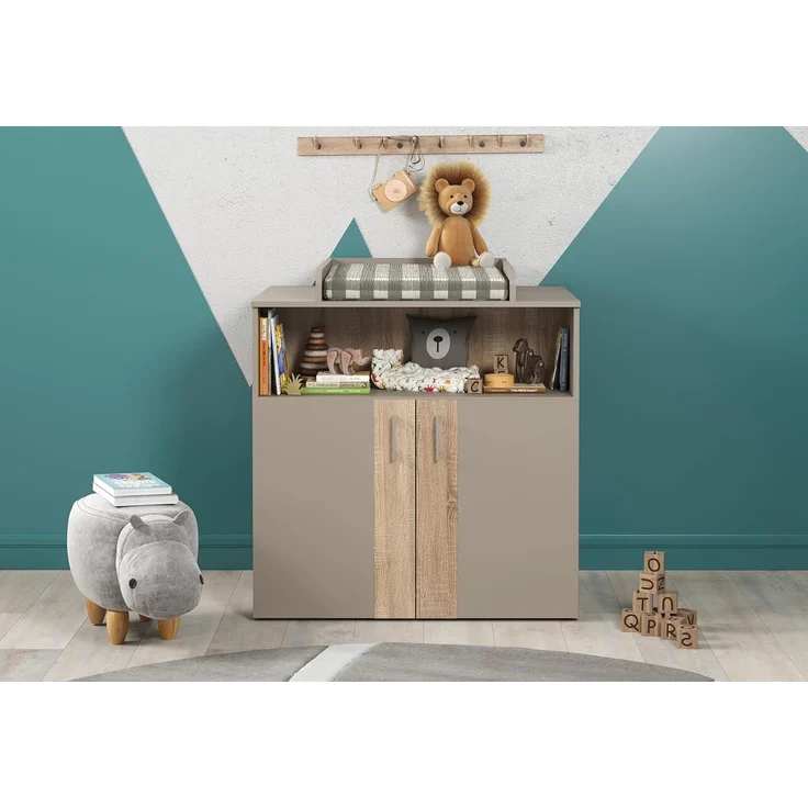 trendteam smart living - Berry - Babyzimmermöbel-Set (Wickelkommode + Kleiderschrank + Kinderbett) - Beige/Eiche Sägerau - Bett höhenverstellbar von 19 auf 51,8 cm – Bild 8