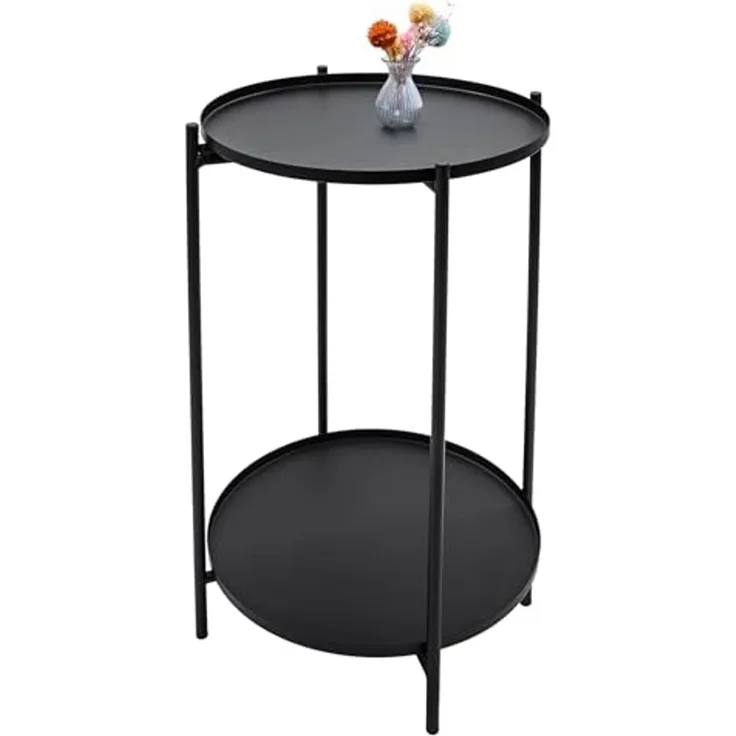 Spetebo Beistelltisch Metall schwarz rund mit 2 Ablagen - 48 x 28 cm (Anzahl, 1-St, Stück), Stabil, pflegeleicht und langlebig