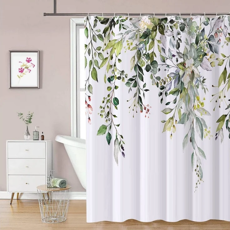 FOUORTUNATE-BEE Duschvorhang Blumen Duschvorhänge mit 12 Haken, Polyster Wasserdicht Duschvorhang Breite 180 cm (für Badezimmer, Beschwerter Saum, Badewannen Hotelvorhang, Maschinenwaschbar, Schnell Trocknend) – Bild 1
